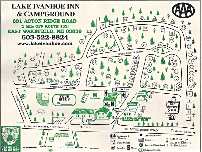 Lake Ivanhoe Inn & Campsites East Wakefield, NH RV Parks